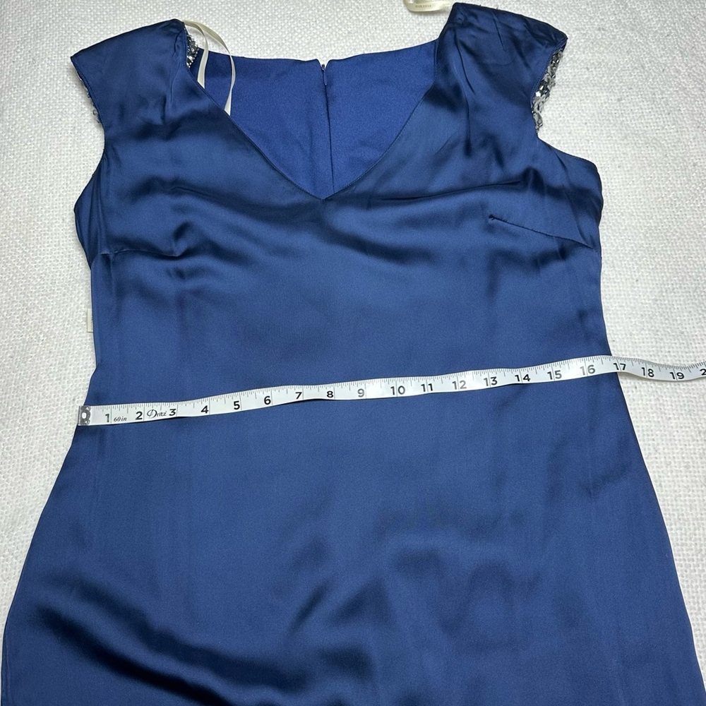 Marchesa Notte Blue Silk Evening Gown Beaded Shoulders V Neck Sleeveless 10 - Picture 12 of 13